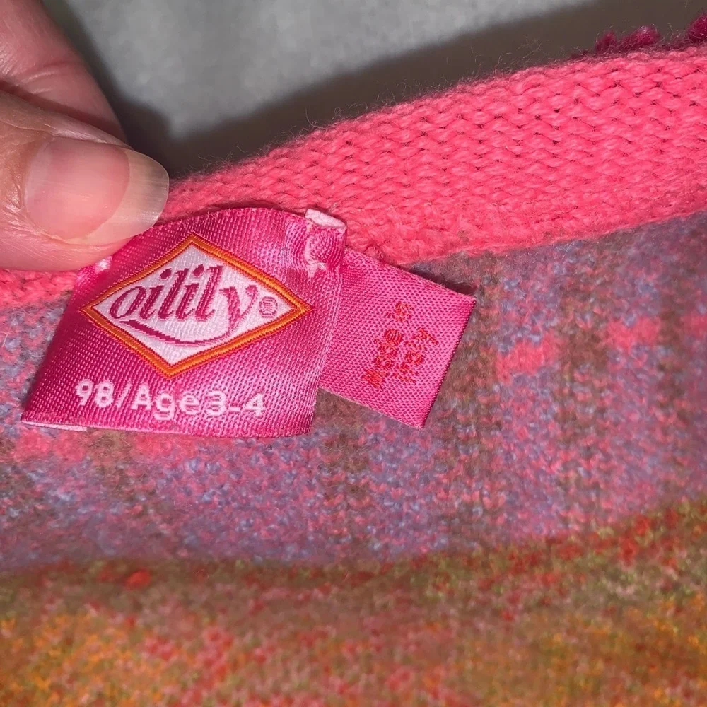Oilily Pink orange wool folk chicken collared Floral Sweater cardigan age 3/4